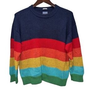 MOTHER The Jumper Women L Rainbow "Seeing Colors" Chunky Knit Sweater 90's look